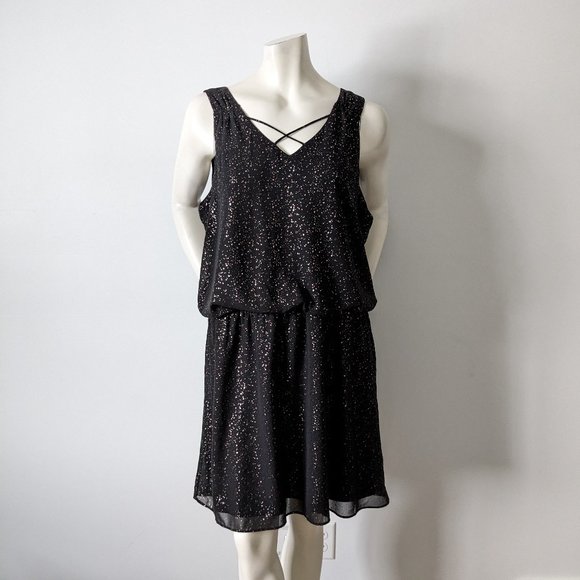 Signature By Reitmans - Black w/ Rose Gold Sparkle Dots Dress - Size XXL - NWT - Picture 1 of 8